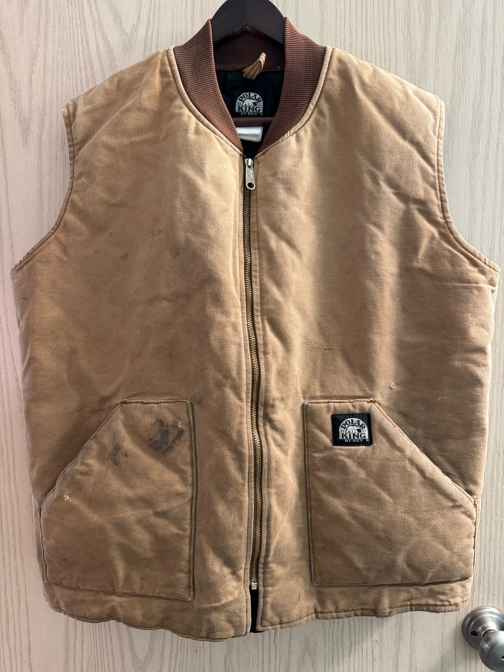Carhartt-Style Brown Quilted Men’s Vest, ruffed up
